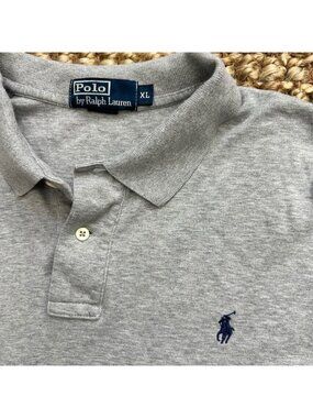 Ralph Lauren Mens Extra Large XL Gray Long Sleeve Knit Polo Shirt Classic Fit